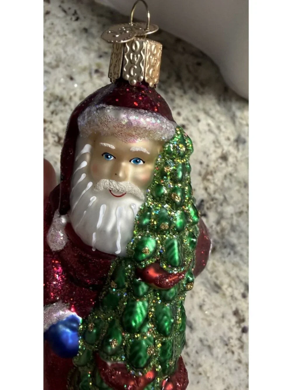 HandPainted Old World Christmas SANTA German Mercury Glass Glittering Tree Decor